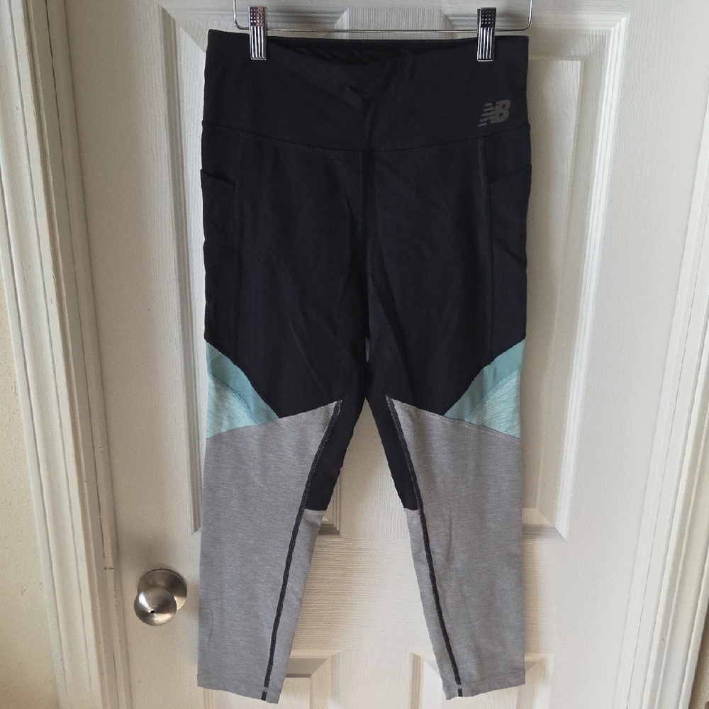 New Balance Black and Gray Leggings with Teal Accents